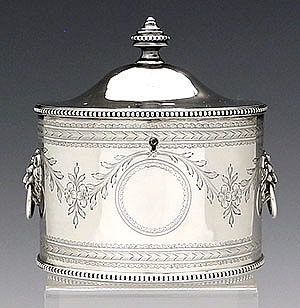 English oval antique silver tea caddy by Martin and Hall of Sheffield